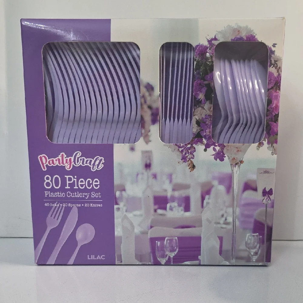 Party Craft Lilac 80 Piece Plastic Cutlery Set, New-in-Pack